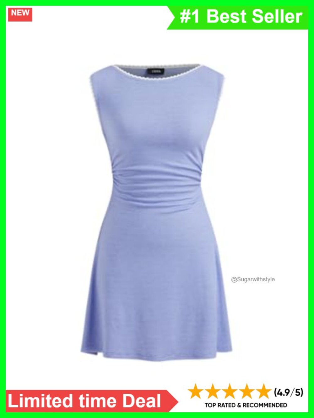 CIDER Women's Summer Mini Dress Boat Neck Sleeveless Ruched Tie Back Cute Casual